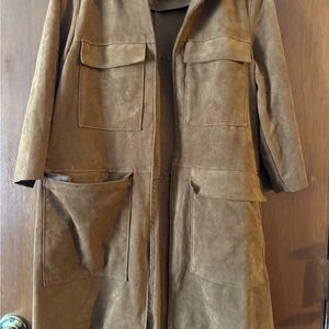 H&M Brown Trench Coat Classic Structured Design (suede)